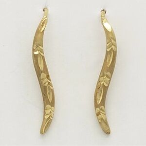 RARE FIND 14K Solid Gold Curved Bar Drop Earrings | Minimalist Wave Design